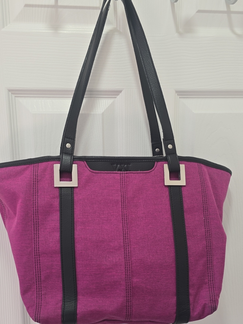 Women's Magenta Canvas Tote with Black Trim